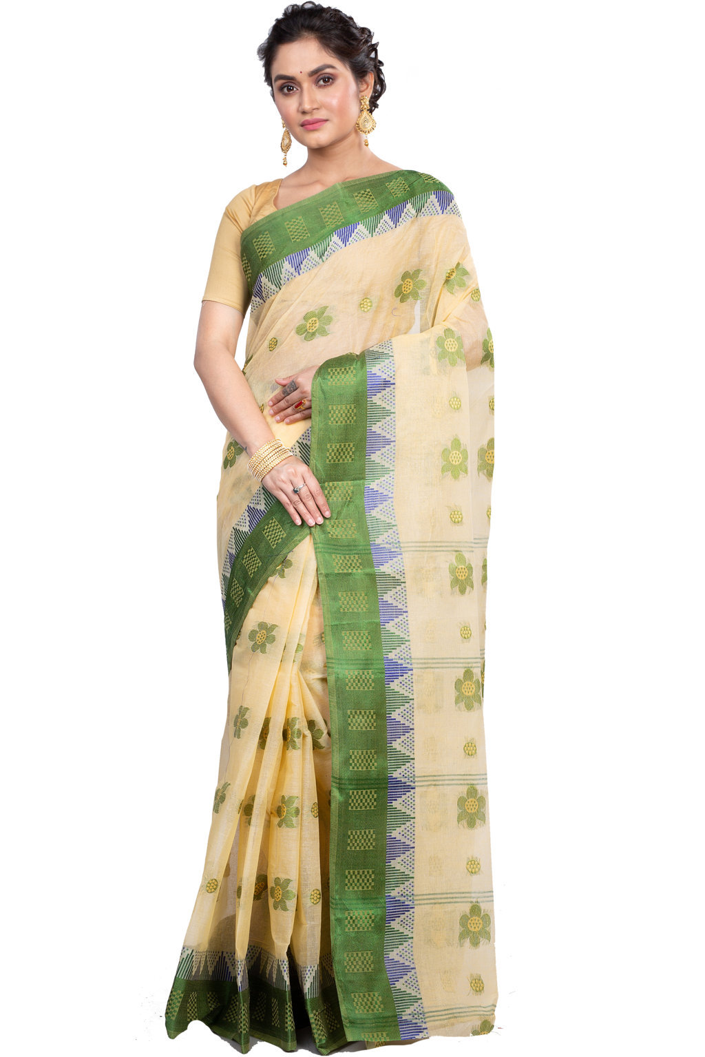 Green Pure Cotton Palasful Tant Saree (896)